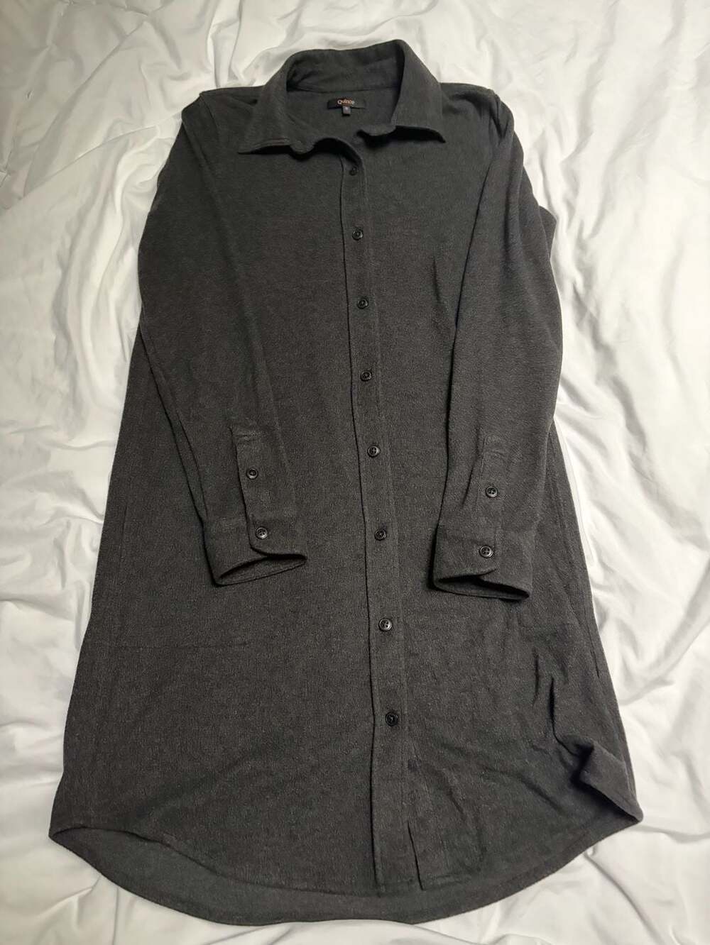 Quince Stretch Sweater Fleece Shirt Dress Size S Black